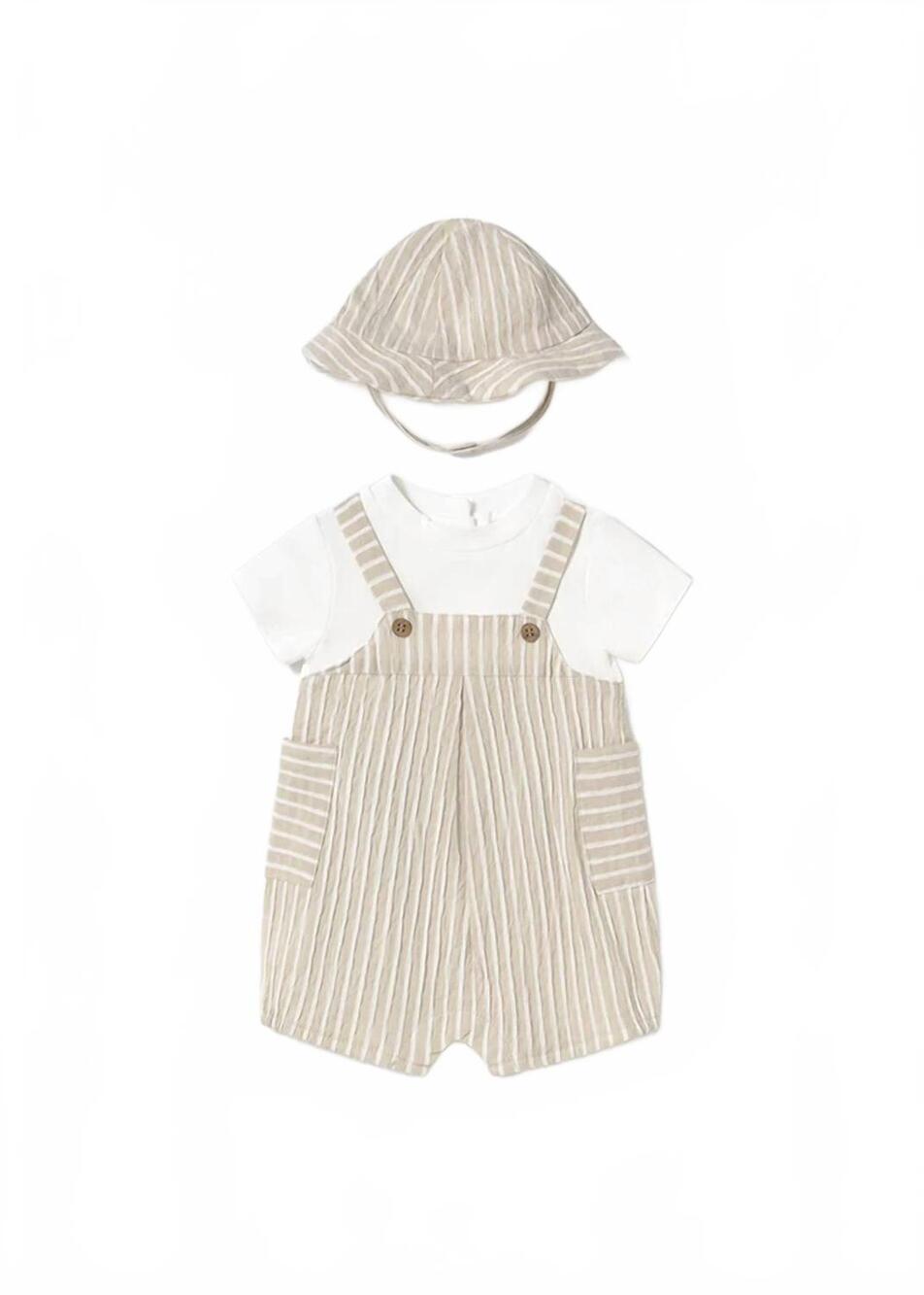 NEW MAYORAL kids short bodysuit with hat in beige